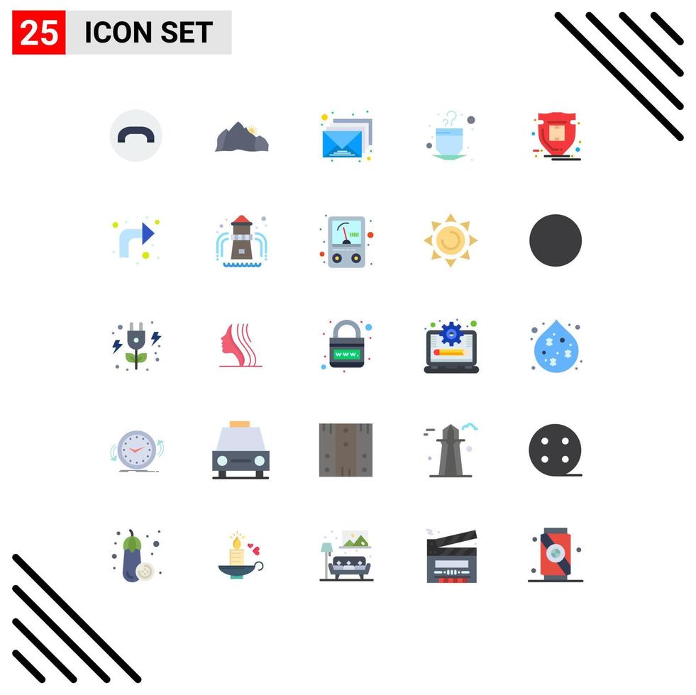 Pack of 25 Modern Flat Colors Signs and Symbols for Web Print Media such as protection drink email tea coffee Editable Vector Design Elements