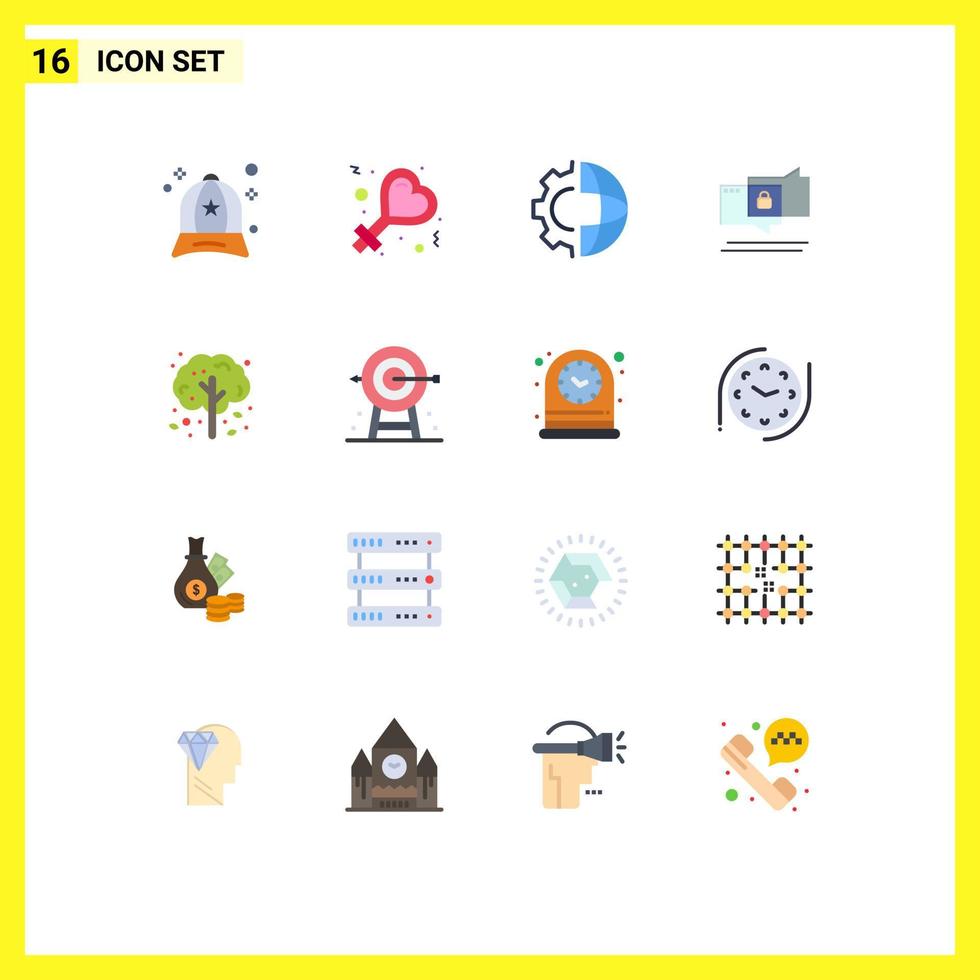 Mobile Interface Flat Color Set of 16 Pictograms of apple tree secure gear security chat Editable Pack of Creative Vector Design Elements