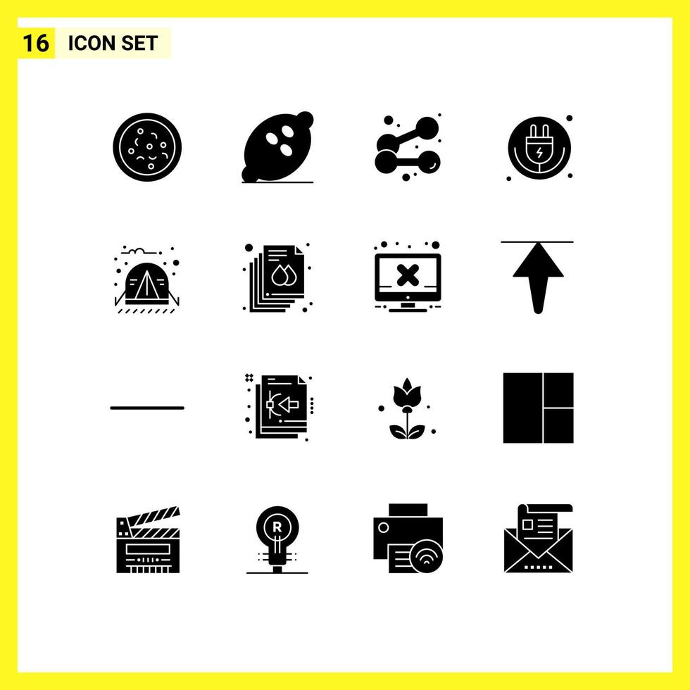Editable Vector Line Pack of 16 Simple Solid Glyphs of camp iot dumbbell internet of things plug Editable Vector Design Elements