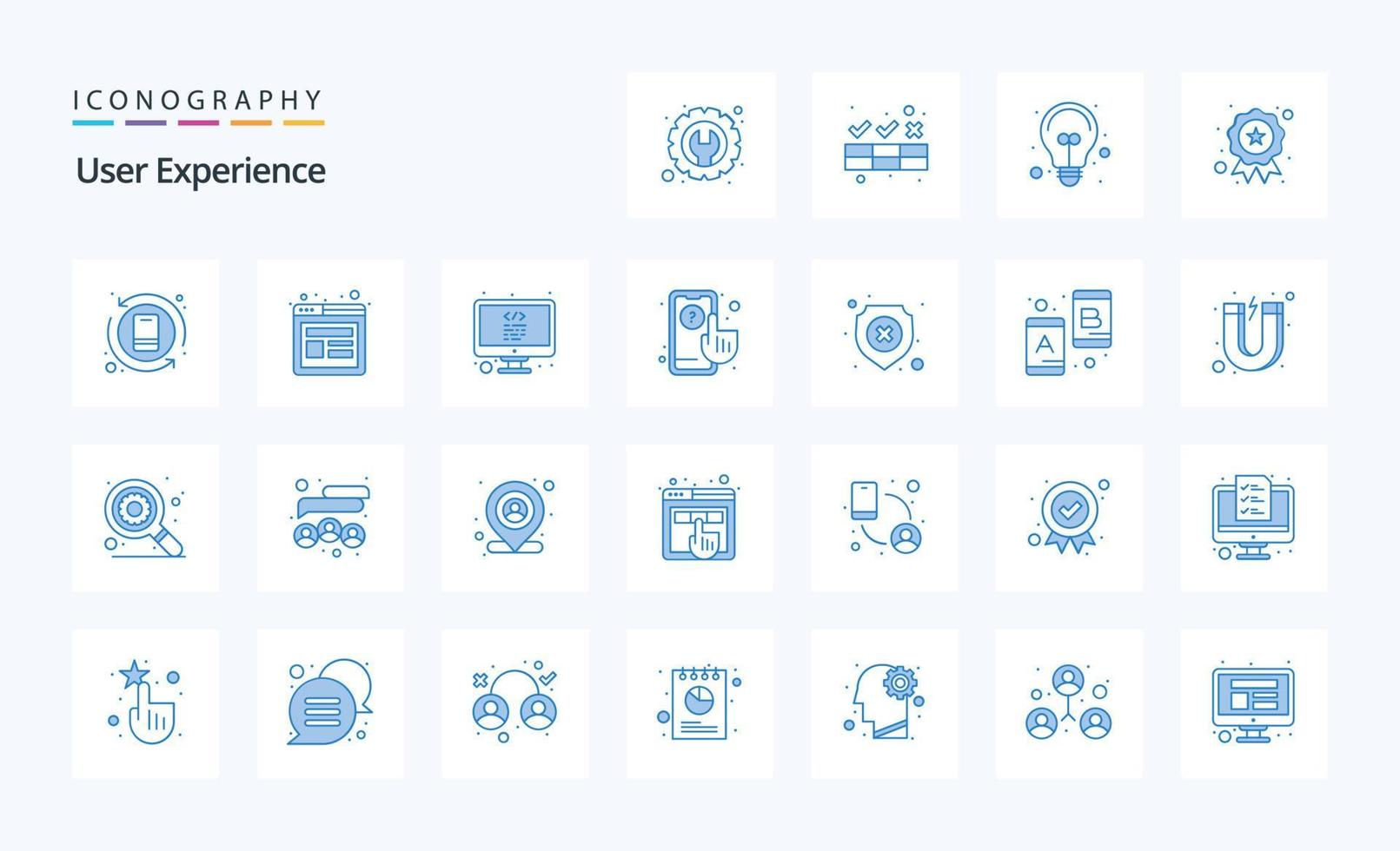 Paquete de 25 iconos azules de experiencia de usuario vector