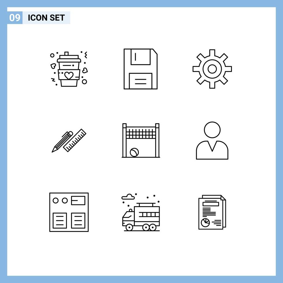 Set of 9 Modern UI Icons Symbols Signs for pencil desk floppy pen setting Editable Vector Design Elements