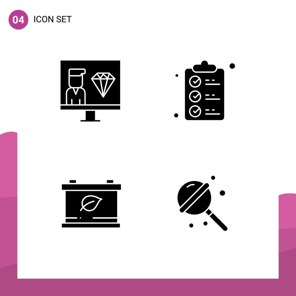 4 User Interface Solid Glyph Pack of modern Signs and Symbols of coding battery programmer document green Editable Vector Design Elements