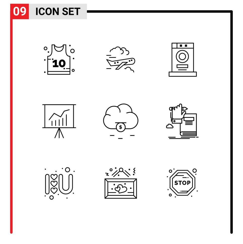 9 iconos creativos signos y símbolos modernos de presentación de secador de nube de dinero reunión elementos de diseño vectorial editables vector