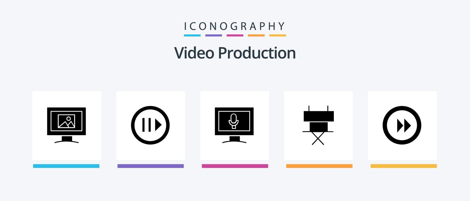 Video Production Glyph 5 Icon Pack Including folding chair. cinema . step. chair . microphone. Creative Icons Design vector