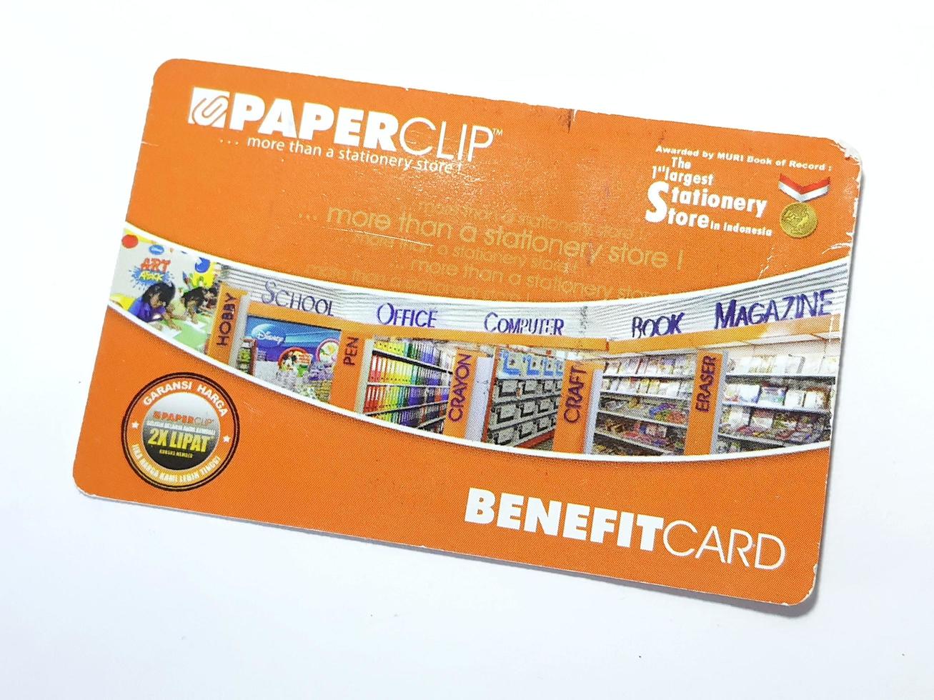 West Java, Indonesia on July 2022. Isolated photo of a loyalty card, Benefit Card Paperclip.