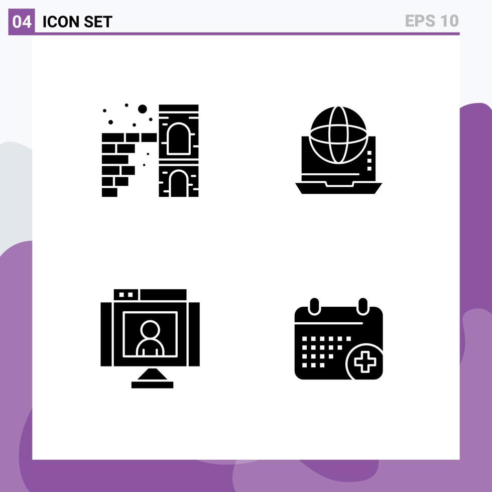 Set of 4 Modern UI Icons Symbols Signs for home online wall communication communications Editable Vector Design Elements