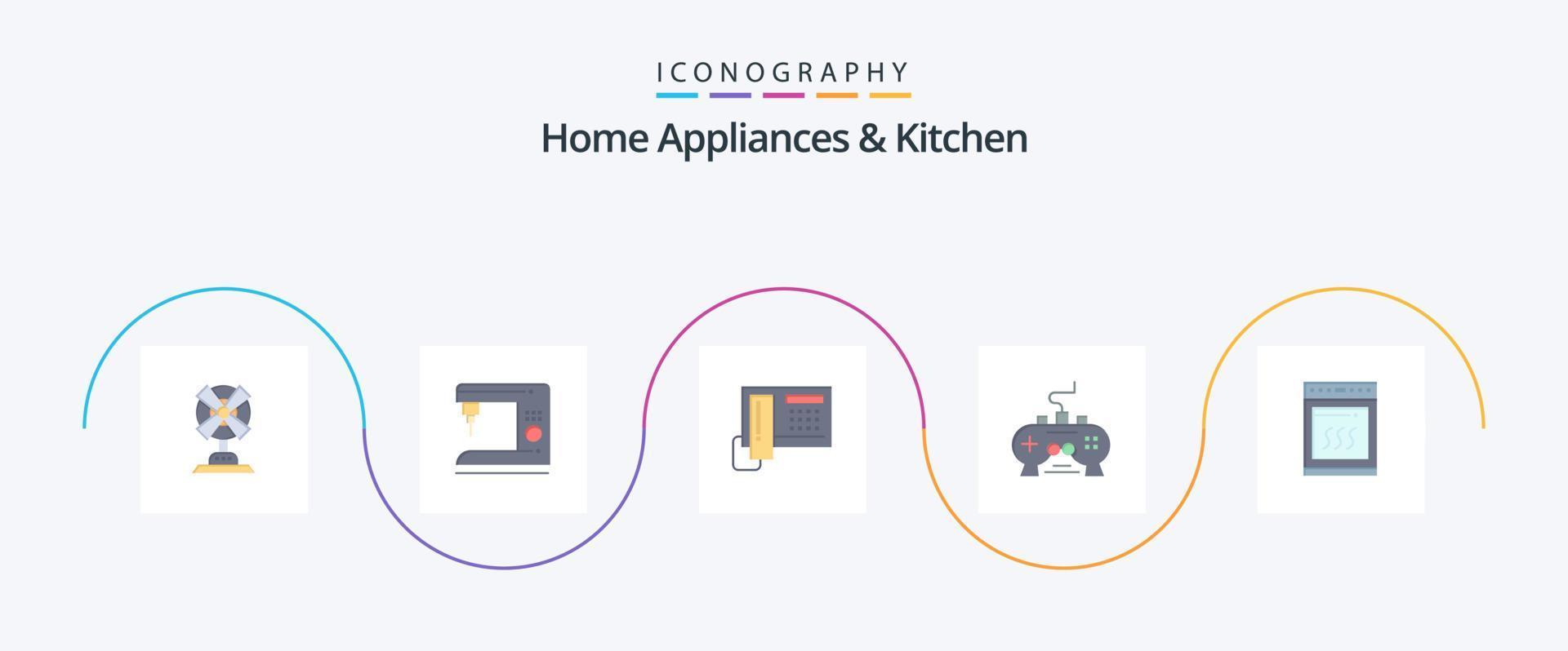 Home Appliances And Kitchen Flat 5 Icon Pack Including oven. xbox. telephoe. video. game vector