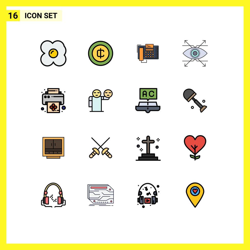 Universal Icon Symbols Group of 16 Modern Flat Color Filled Lines of print vision business look business Editable Creative Vector Design Elements