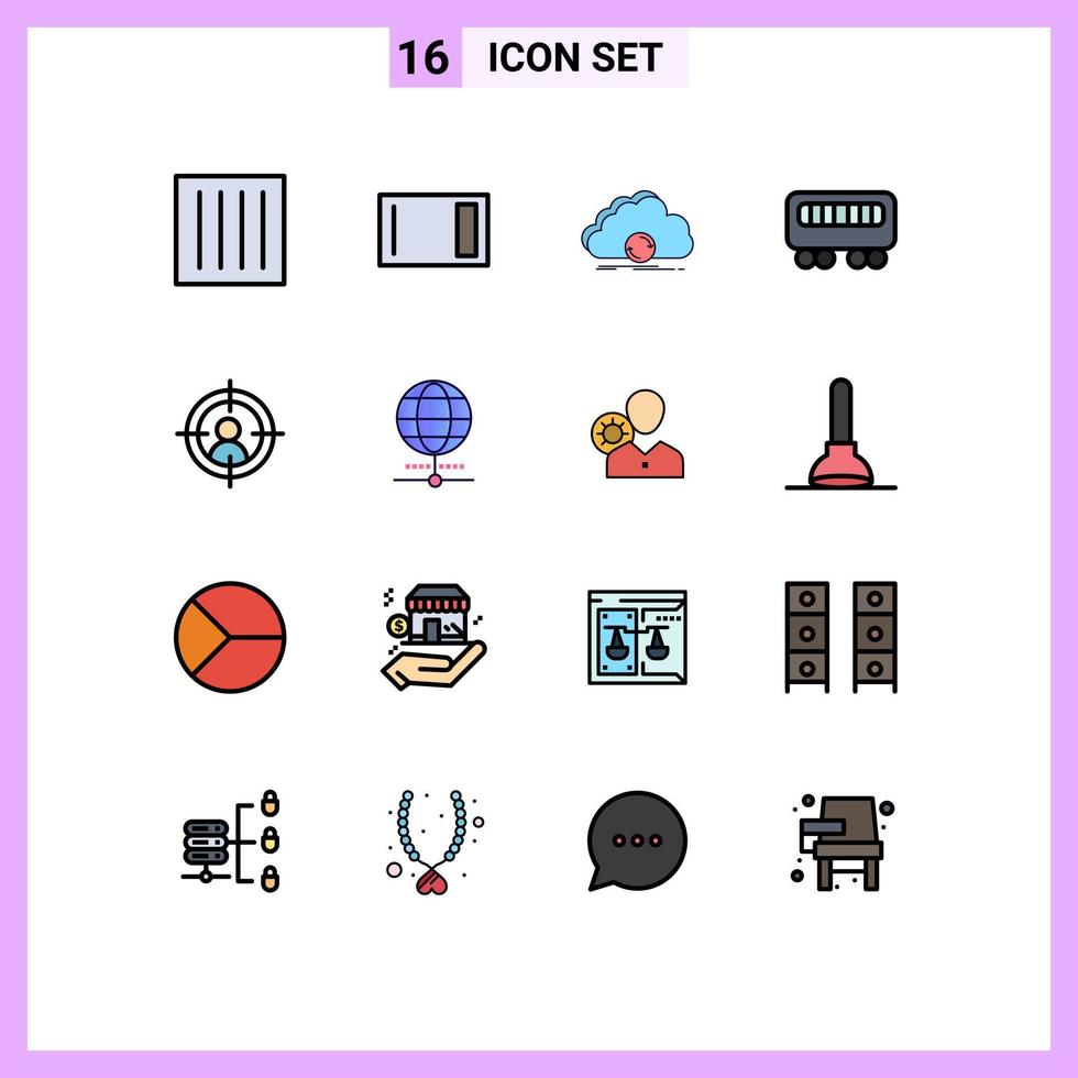 Universal Icon Symbols Group of 16 Modern Flat Color Filled Lines of train passenger home synchronization sync Editable Creative Vector Design Elements