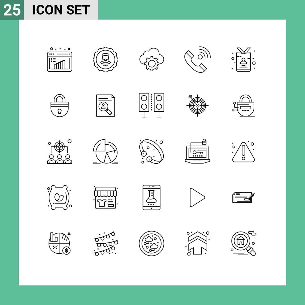 User Interface Pack of 25 Basic Lines of outgoing contact us cloud contact settings Editable Vector Design Elements