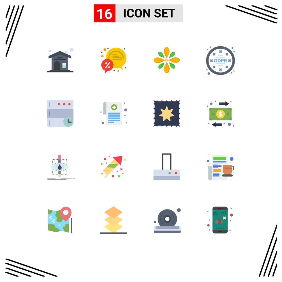 Group of 16 Modern Flat Colors Set for data privacy celebrate gdpr hindu Editable Pack of Creative Vector Design Elements