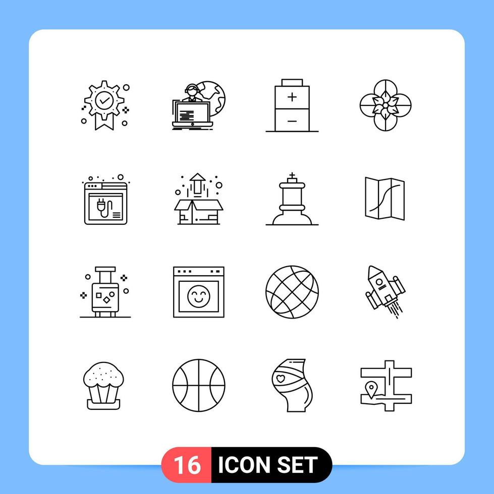 User Interface Pack of 16 Basic Outlines of internet spring flower online flower anemone Editable Vector Design Elements