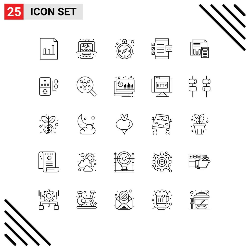 25 Universal Line Signs Symbols of banking audit logistics device develop Editable Vector Design Elements