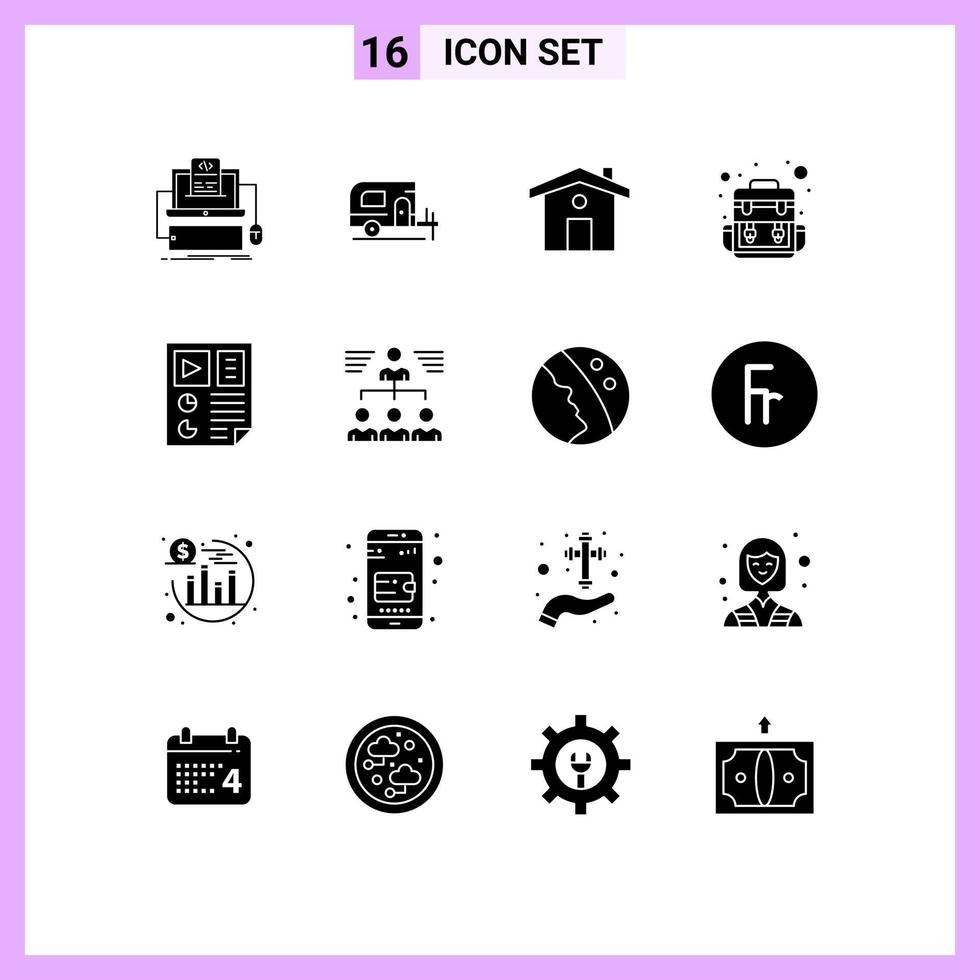 User Interface Pack of 16 Basic Solid Glyphs of report document home data camp Editable Vector Design Elements