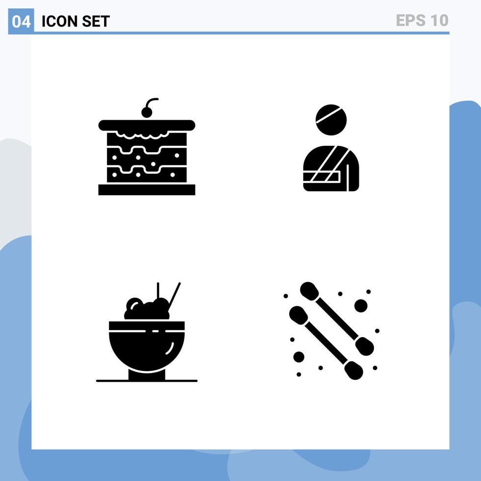 4 Universal Solid Glyphs Set for Web and Mobile Applications bakery food food injured beauty Editable Vector Design Elements