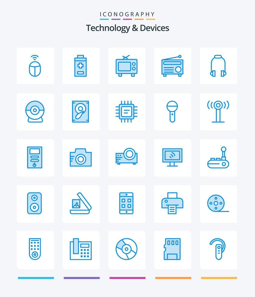 Creative Devices 25 Blue icon pack  Such As camera. phone. media. earphone. media vector