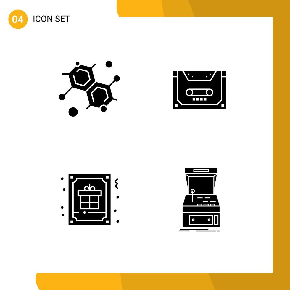 Mobile Interface Solid Glyph Set of 4 Pictograms of chemist christmas analog compact gift Editable Vector Design Elements