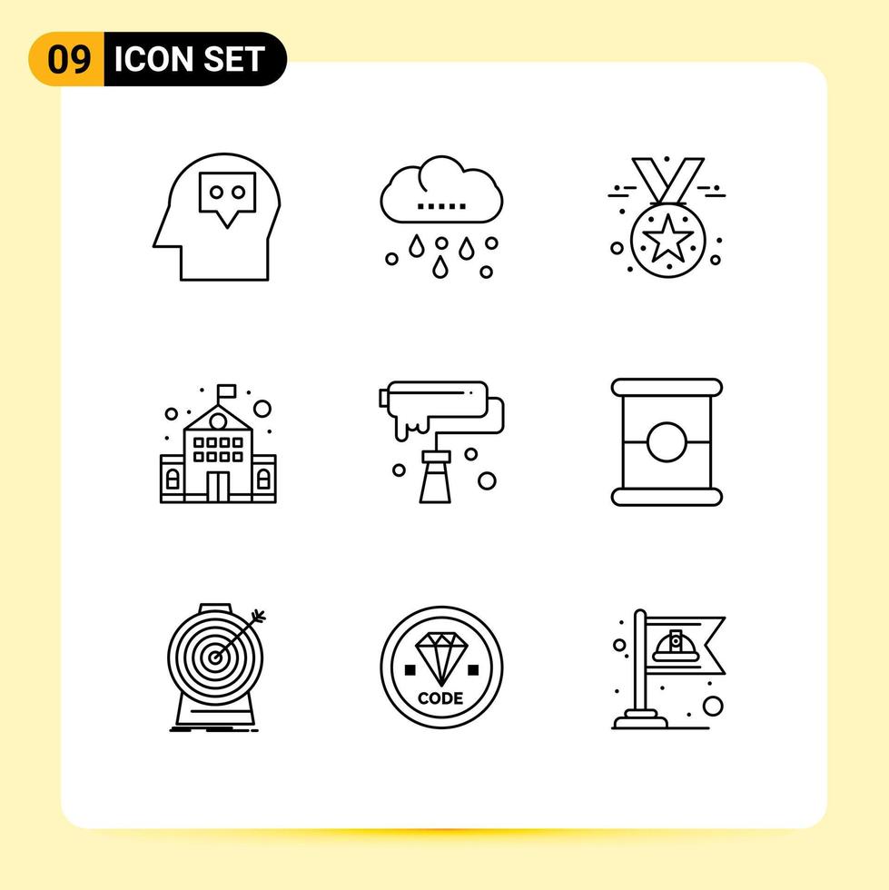 Mobile Interface Outline Set of 9 Pictograms of creativity brush badge artistic education Editable Vector Design Elements