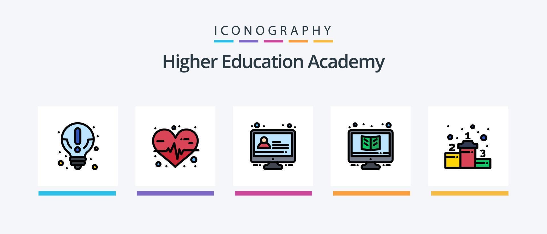 la línea de la academia llenó el paquete de 5 íconos que incluye . Ciencias de la Computación. educación. computadora. disparo. diseño de iconos creativos vector