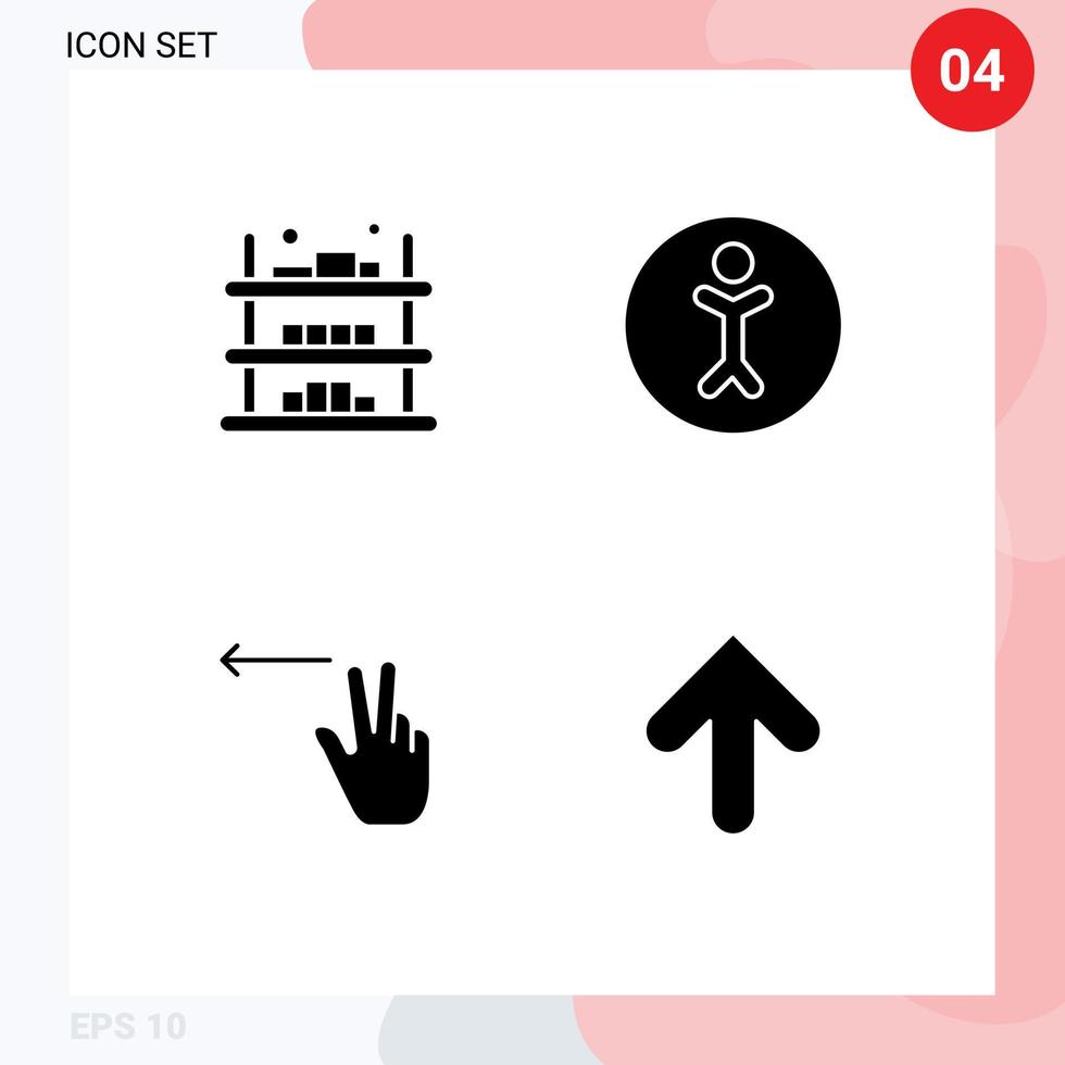 4 signos de glifos sólidos universales símbolos de compra gesto venta flecha humana elementos de diseño vectorial editables vector