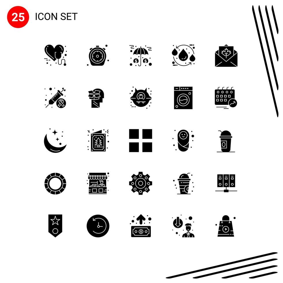 Universal Icon Symbols Group of 25 Modern Solid Glyphs of ecology drop time protection investment Editable Vector Design Elements