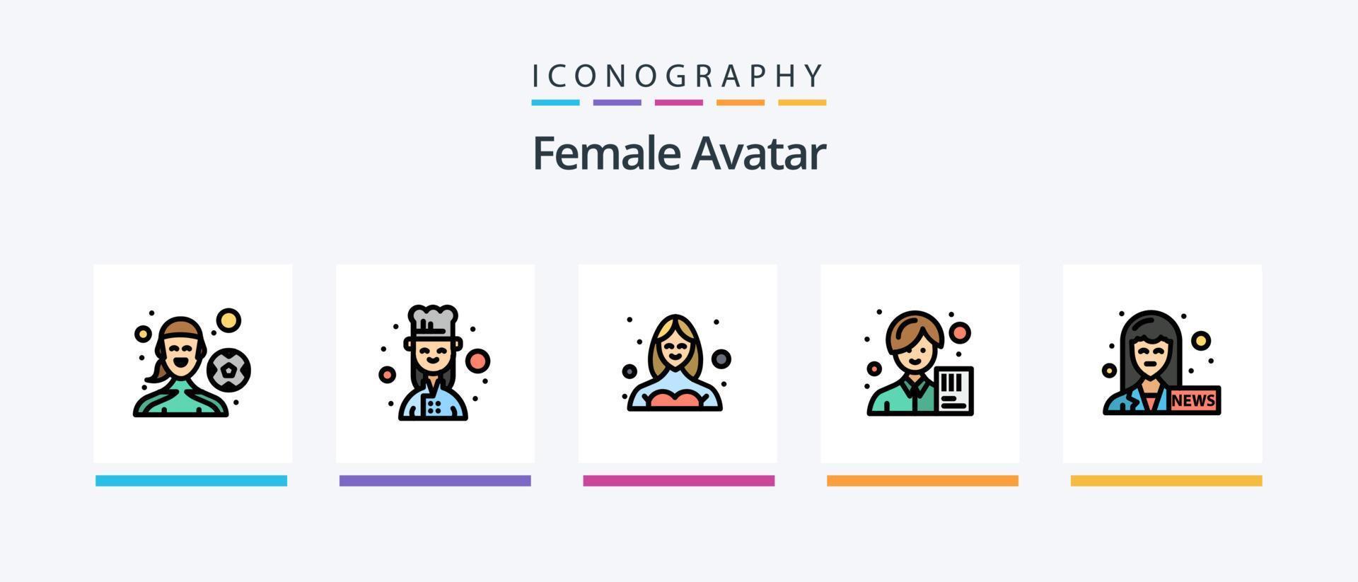 la línea de avatar femenino llenó el paquete de 5 iconos, incluido el avatar. femenino. avatar. ingeniero. construcción. diseño de iconos creativos vector