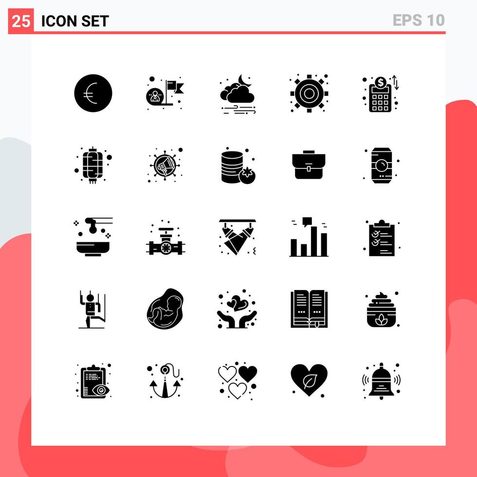 Group of 25 Modern Solid Glyphs Set for business planning accounts plan wind settings engine Editable Vector Design Elements