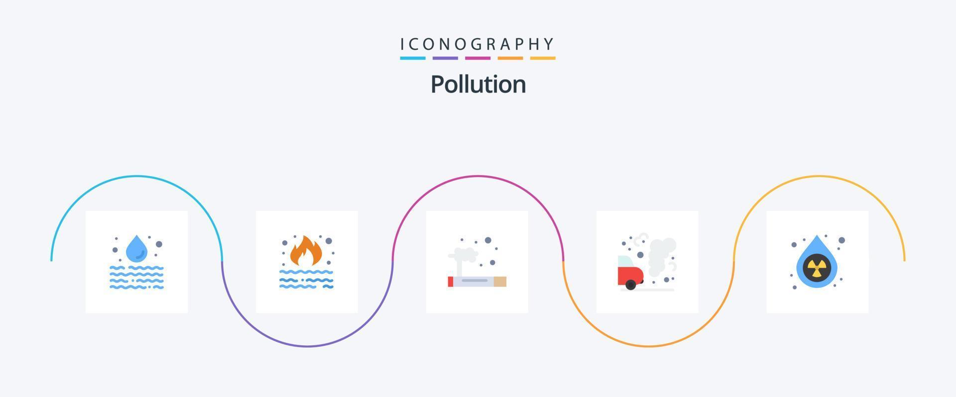 Pollution Flat 5 Icon Pack Including clean. garbage. smoke. environment. waste vector