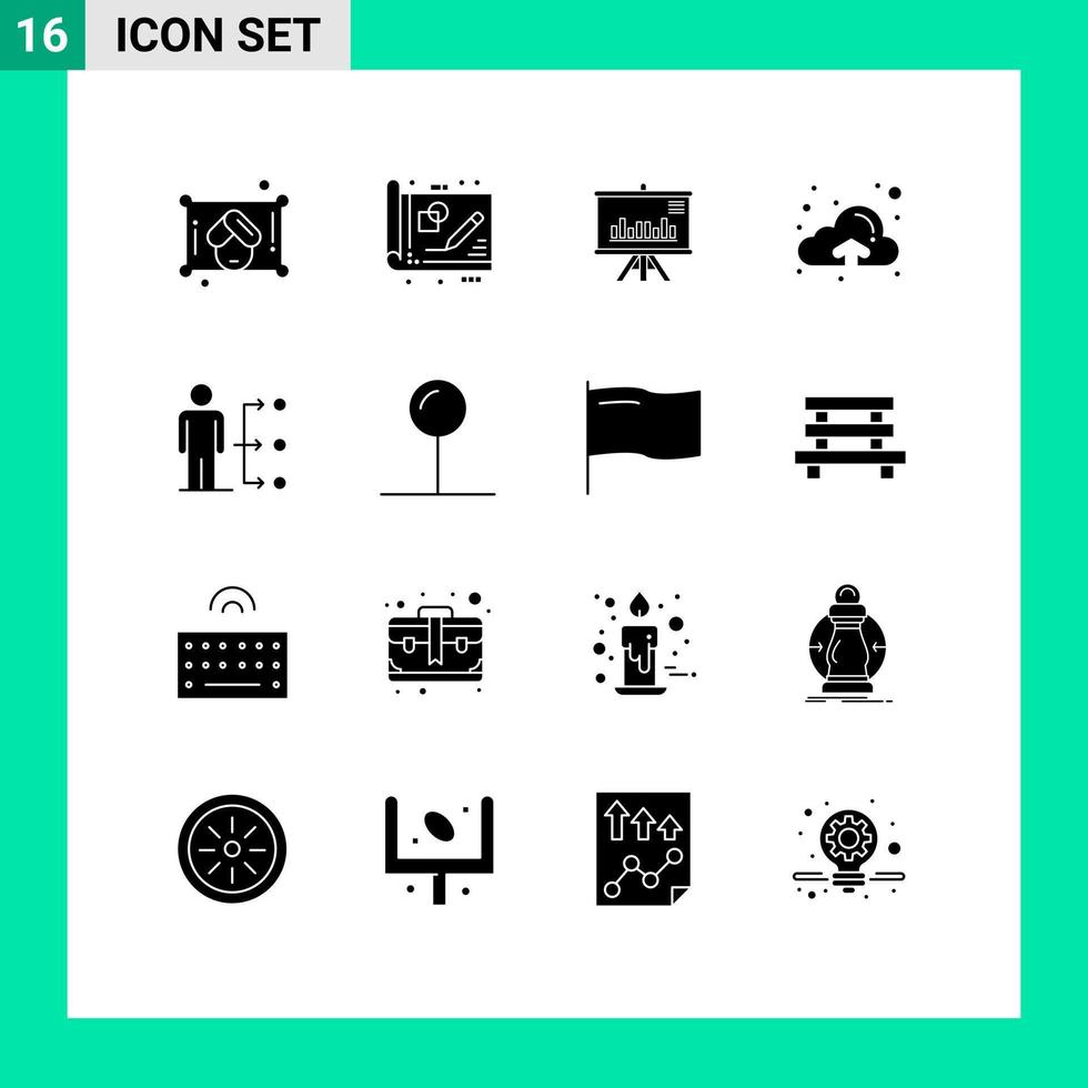 Pictogram Set of 16 Simple Solid Glyphs of network connect presentation upload cloud Editable Vector Design Elements