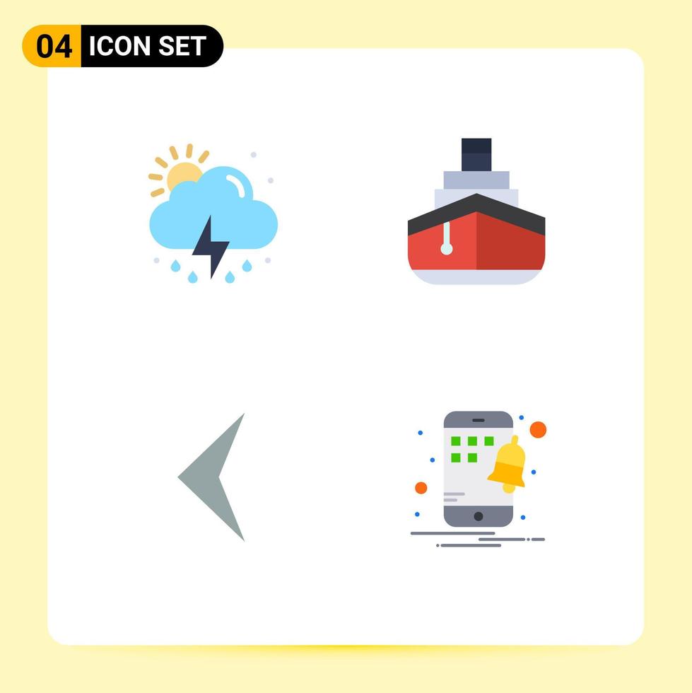 conjunto de 4 paquetes de iconos planos comerciales para elementos de diseño vectorial editables de signo de transporte meteorológico de flecha de nube vector