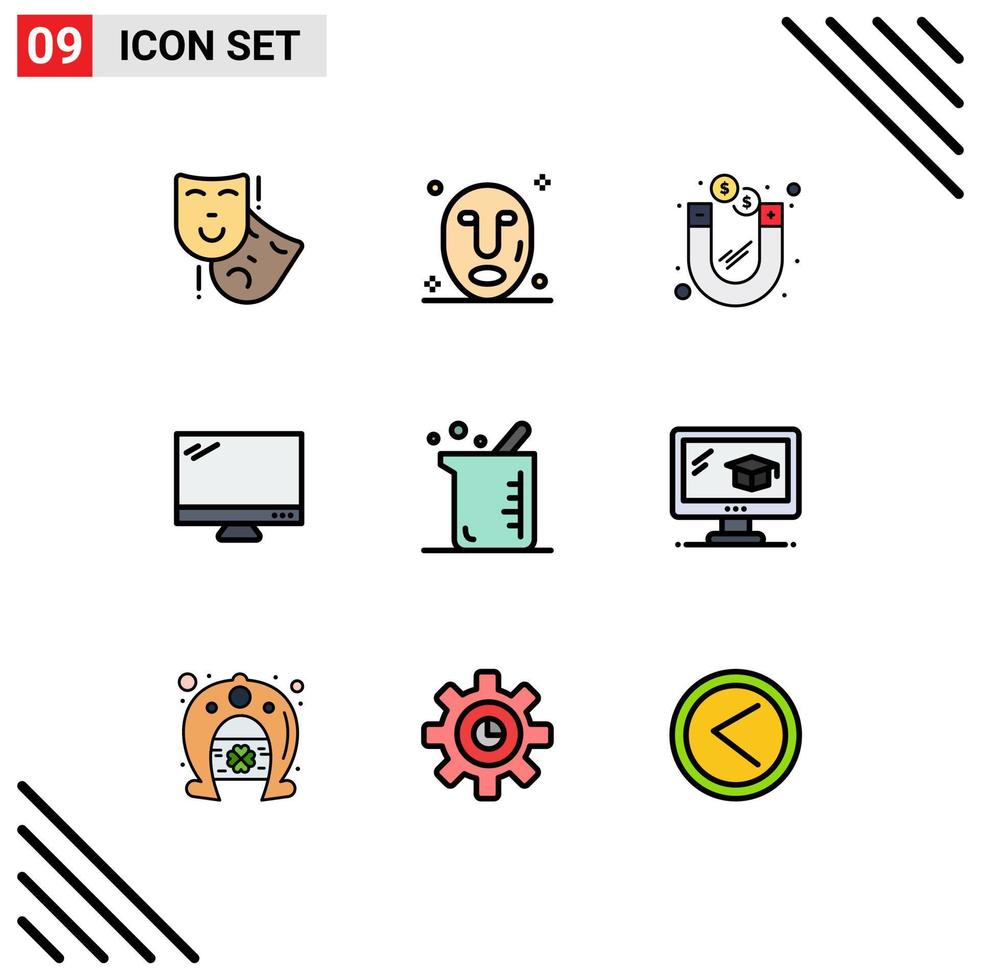 Universal Icon Symbols Group of 9 Modern Filledline Flat Colors of biochemistry pc investment imac monitor Editable Vector Design Elements