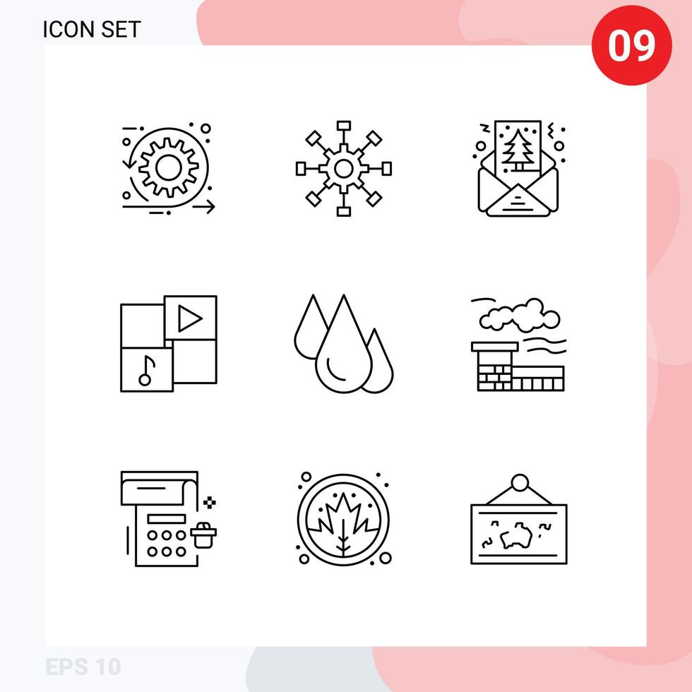 Outline Pack of 9 Universal Symbols of music video network media greeting Editable Vector Design Elements