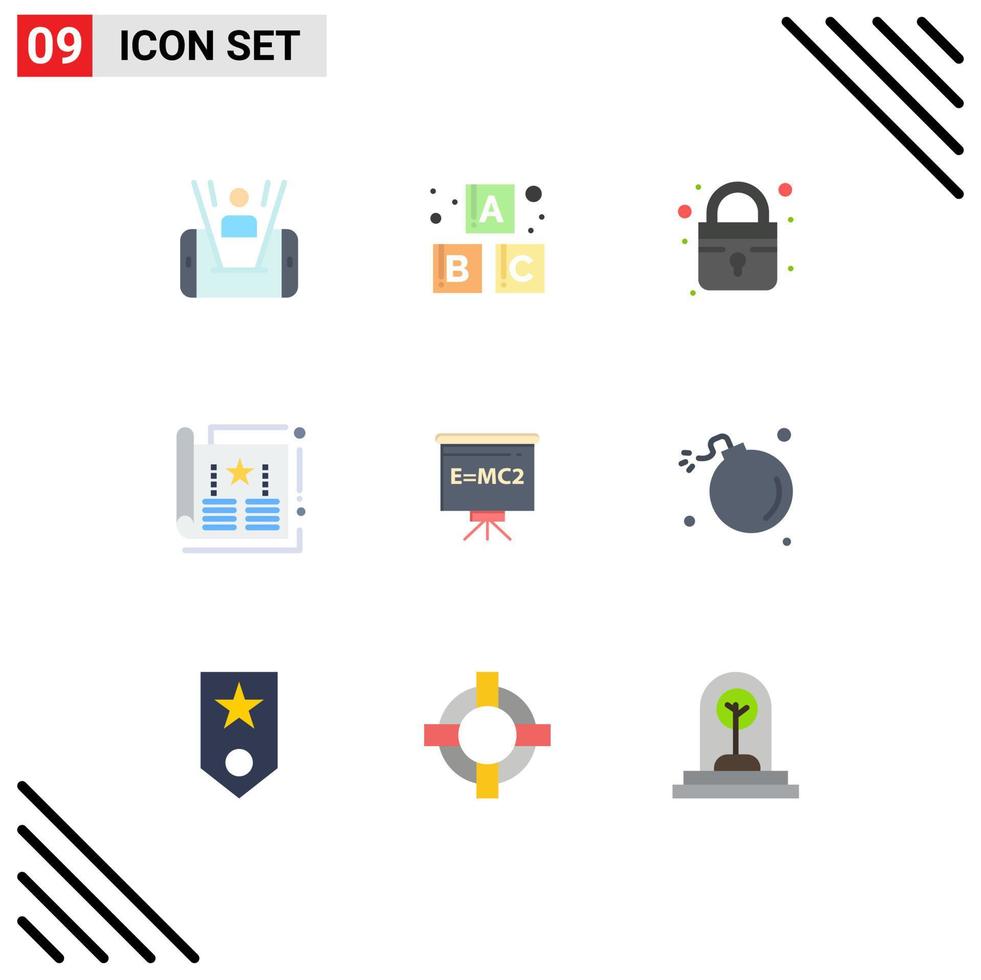 Universal Icon Symbols Group of 9 Modern Flat Colors of board classroom lock magazine cover Editable Vector Design Elements