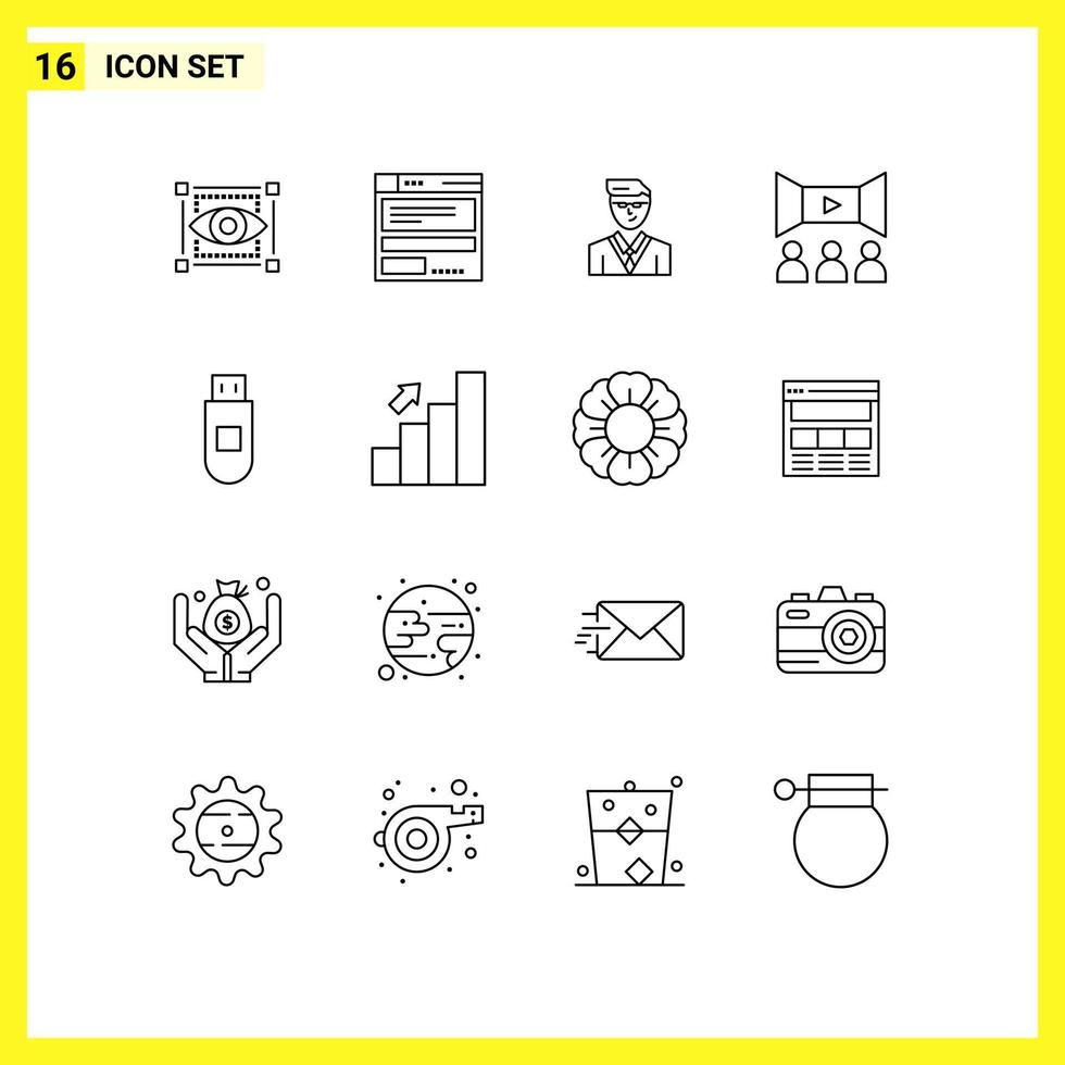 Modern Set of 16 Outlines and symbols such as storage multimedia man movie cinema Editable Vector Design Elements