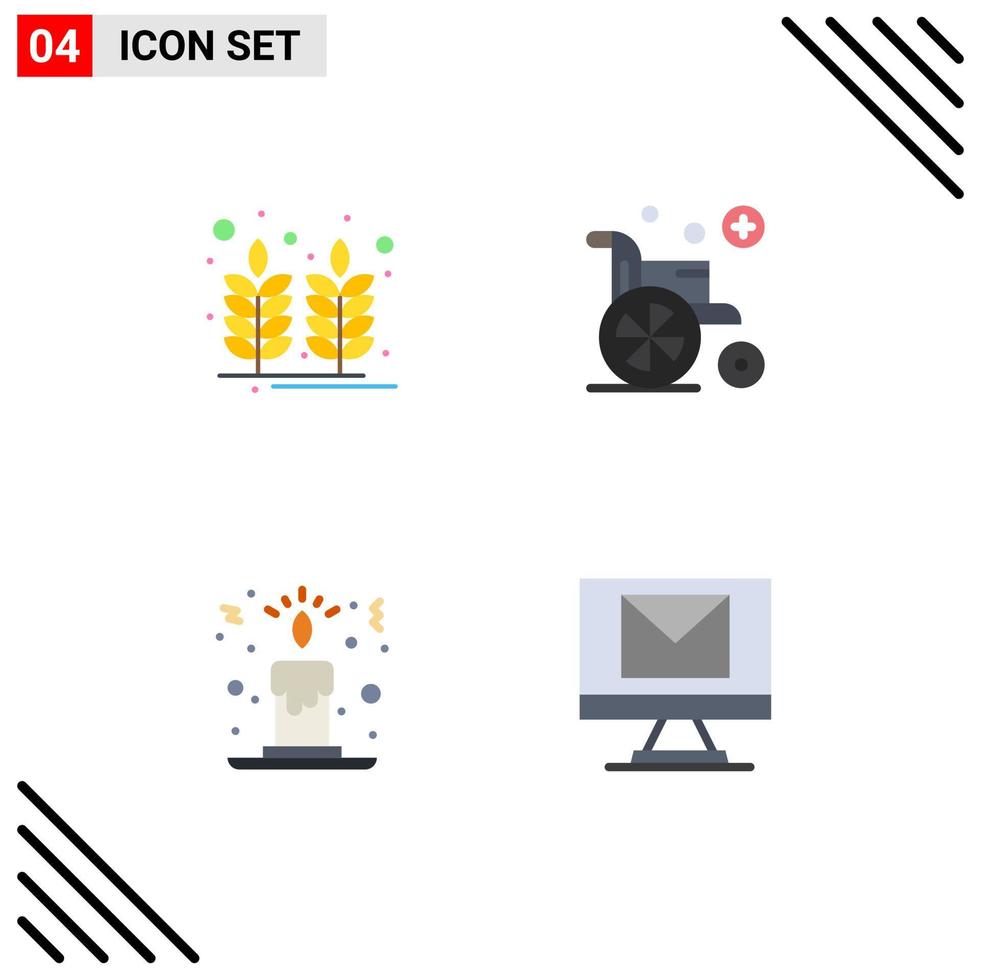 Modern Set of 4 Flat Icons and symbols such as farm candle light wheat wheel chair email Editable Vector Design Elements