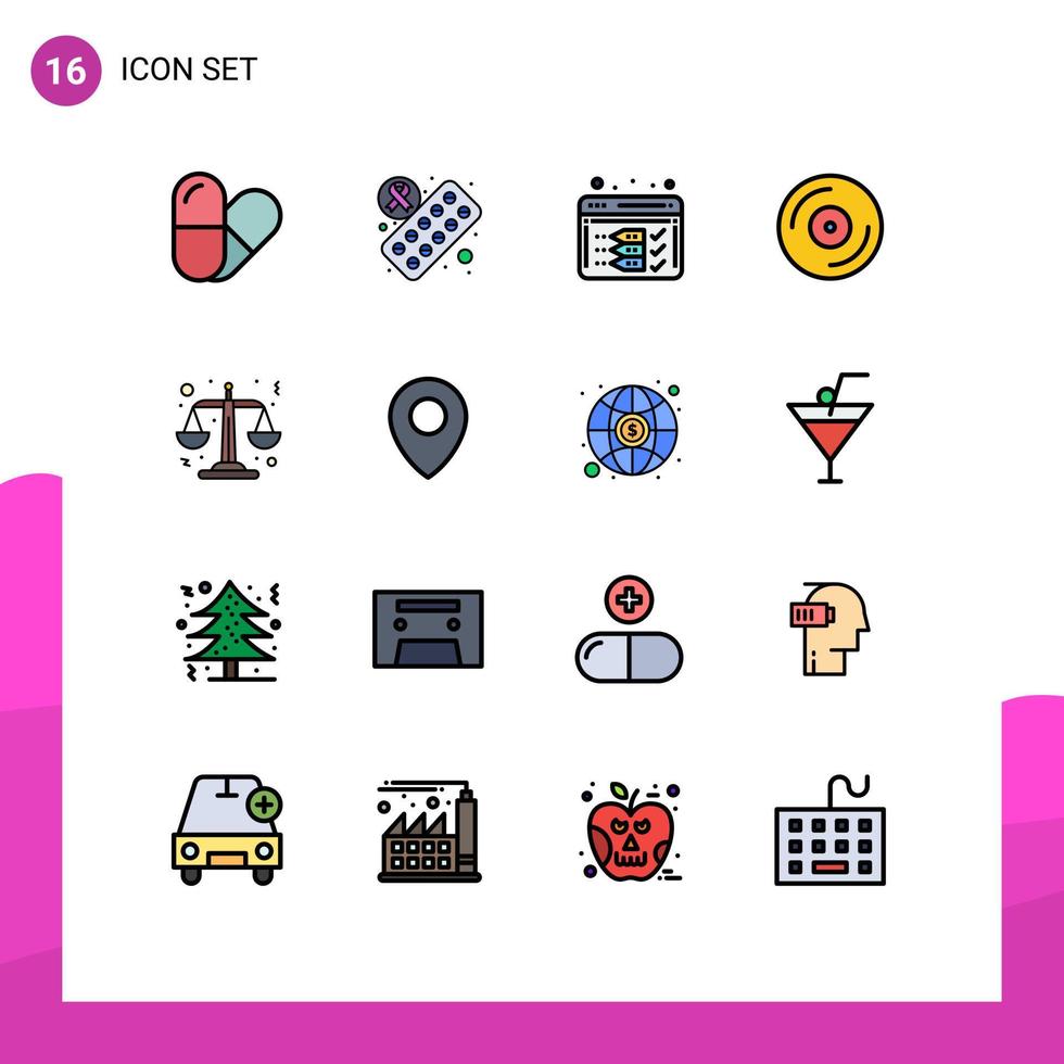 Set of 16 Modern UI Icons Symbols Signs for pin location web scales justice Editable Creative Vector Design Elements