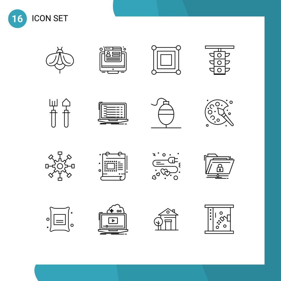 Group of 16 Outlines Signs and Symbols for garden traffic board station light Editable Vector Design Elements