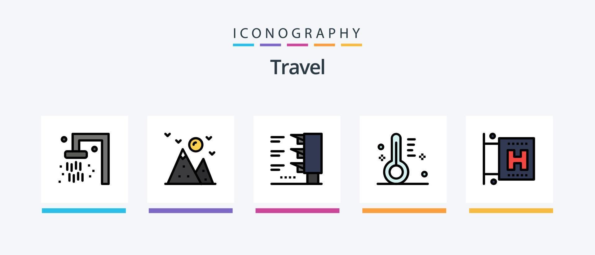 Travel Line Filled 5 Icon Pack Including cruise. bathroom. pin. bath. cup. Creative Icons Design vector