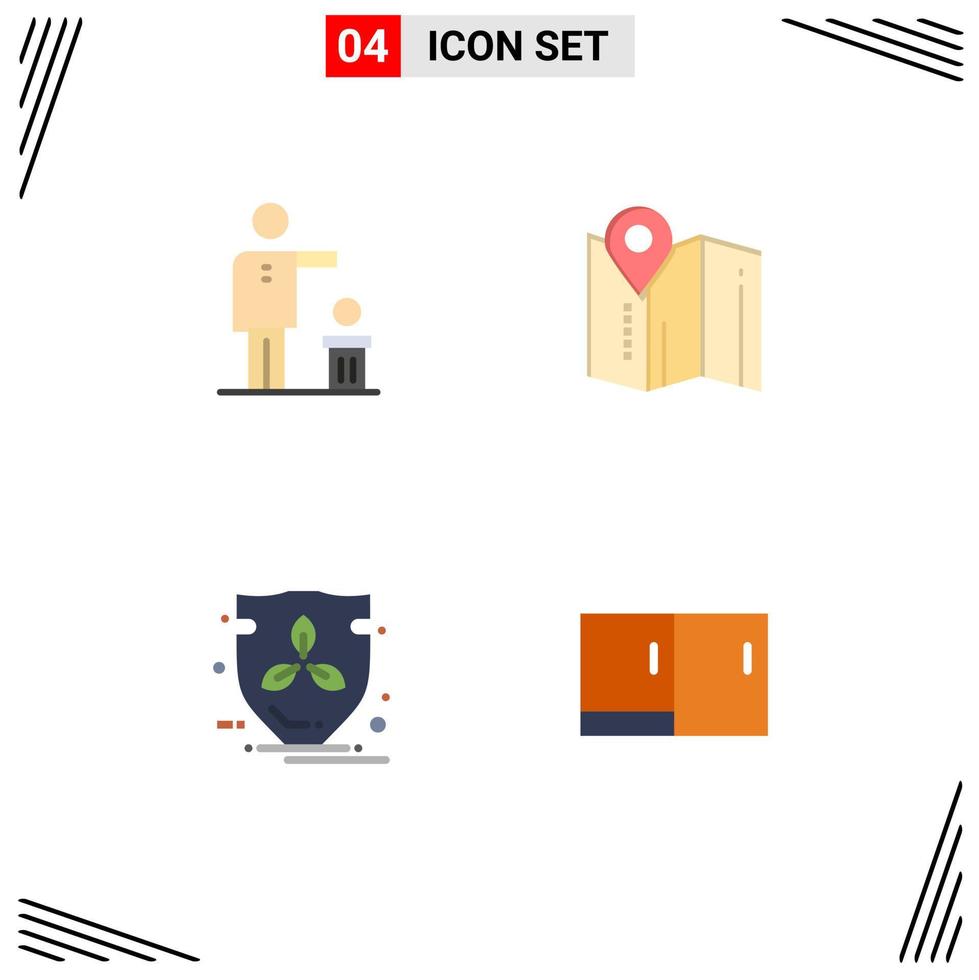 Editable Vector Line Pack of 4 Simple Flat Icons of bad eco recycling map protection Editable Vector Design Elements
