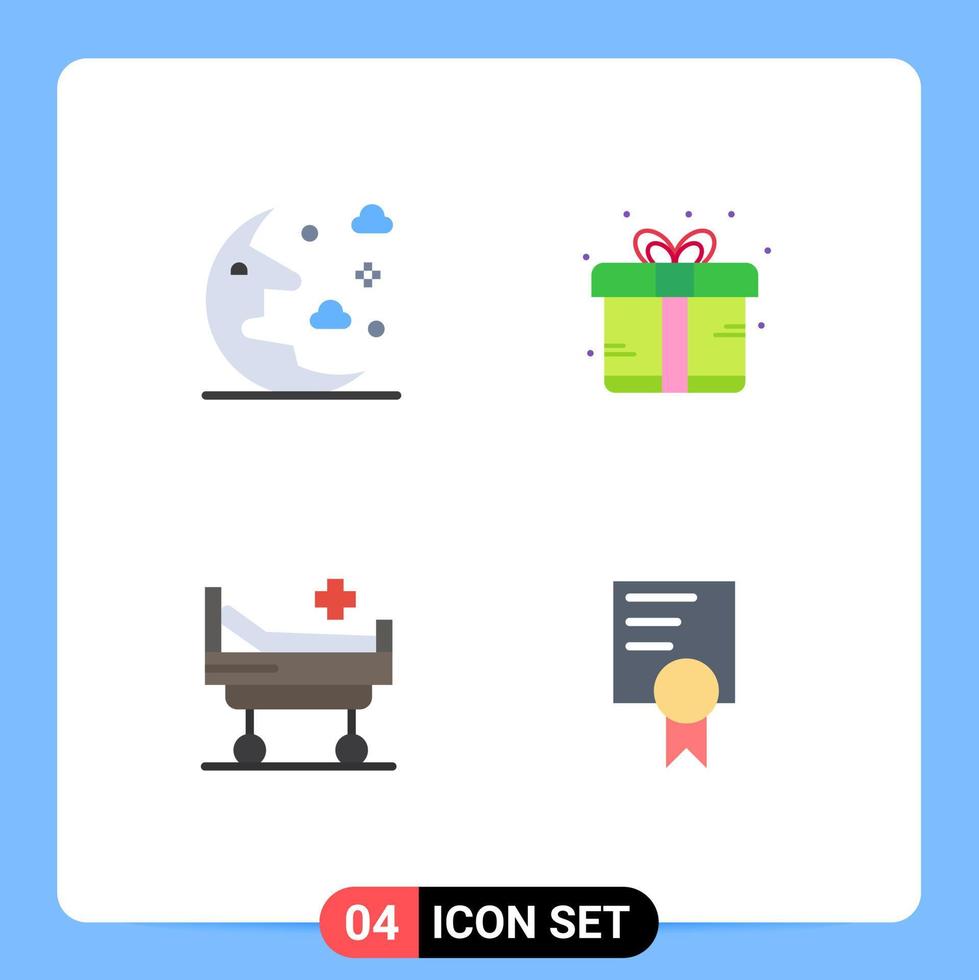 conjunto de 4 iconos modernos de la interfaz de usuario símbolos signos para el certificado de regalo del cielo del hospital en la nube elementos de diseño vectorial editables vector