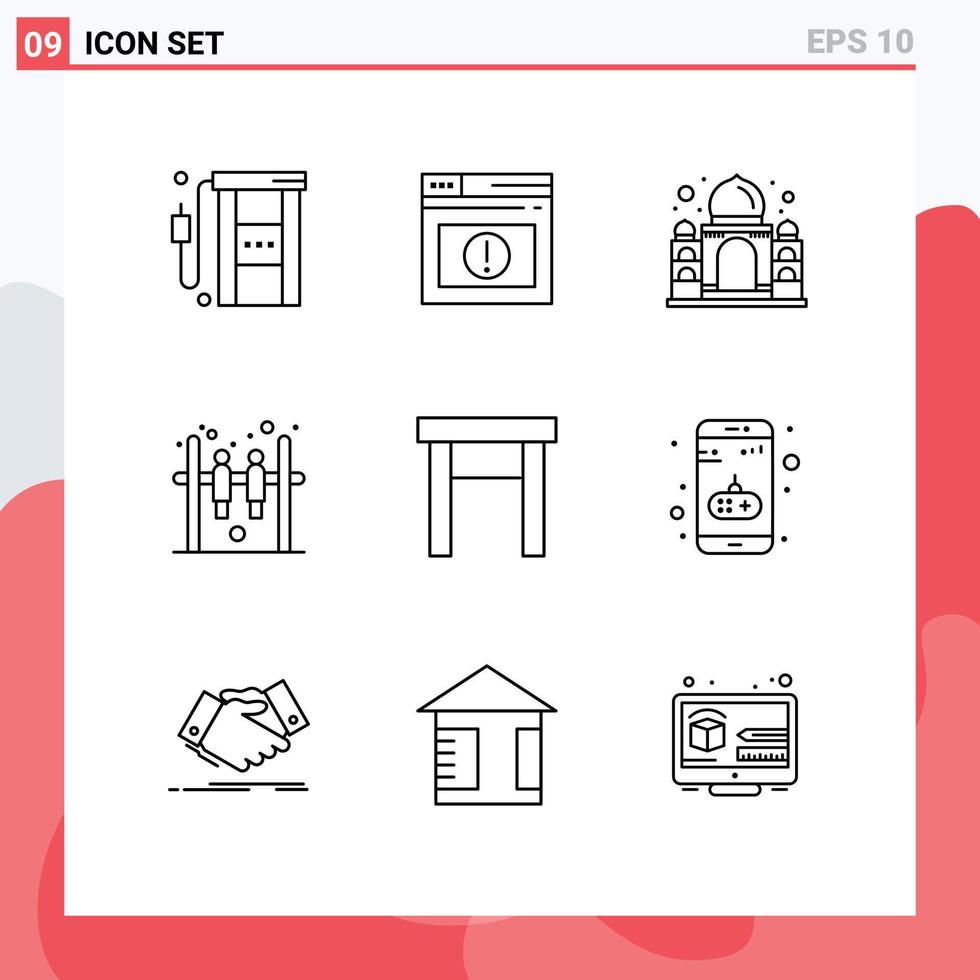 Set of 9 Modern UI Icons Symbols Signs for home hockey website game india Editable Vector Design Elements