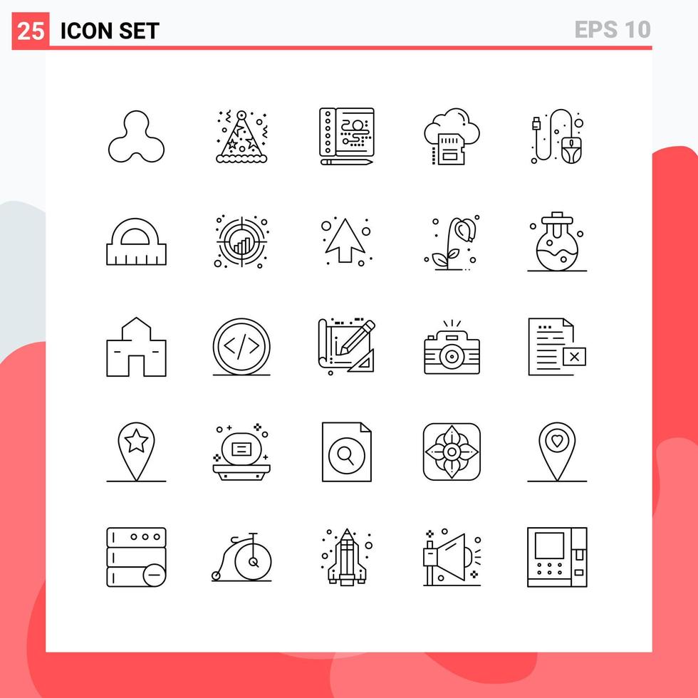 Line Pack of 25 Universal Symbols of scroll computer process archive data Editable Vector Design Elements