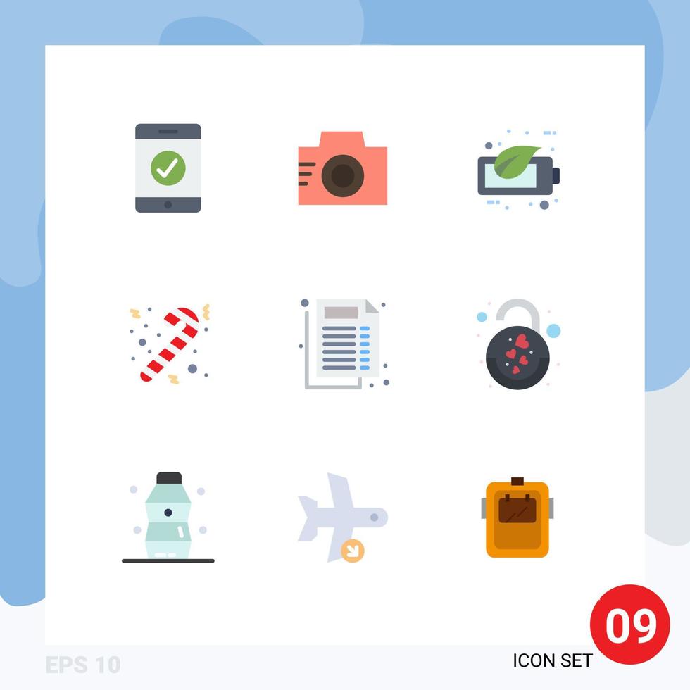 9 Thematic Vector Flat Colors and Editable Symbols of lock document green report christmas Editable Vector Design Elements