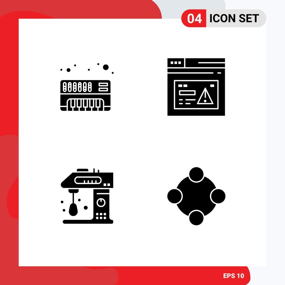 Solid Glyph Pack of 4 Universal Symbols of analog baking internet website cooking Editable Vector Design Elements