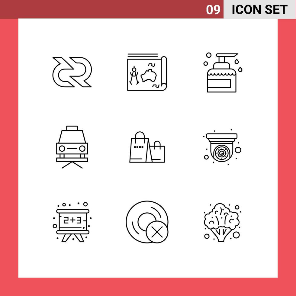 Pack of 9 Modern Outlines Signs and Symbols for Web Print Media such as repair car book spray keeping Editable Vector Design Elements