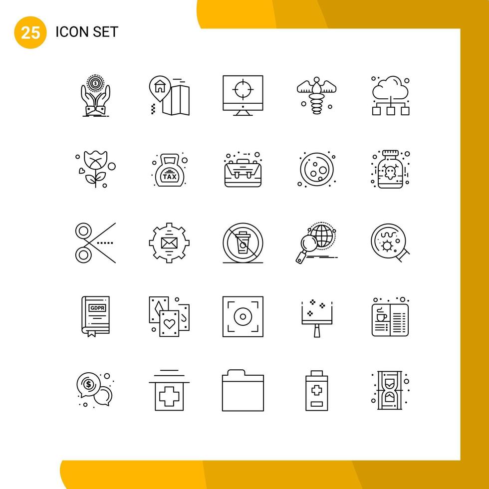 25 Universal Lines Set for Web and Mobile Applications network pharmacy business medical sign caduceus Editable Vector Design Elements