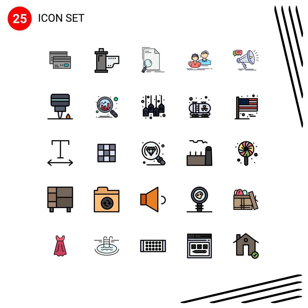 25 Filled line Flat Color concept for Websites Mobile and Apps student find devices file analysis Editable Vector Design Elements