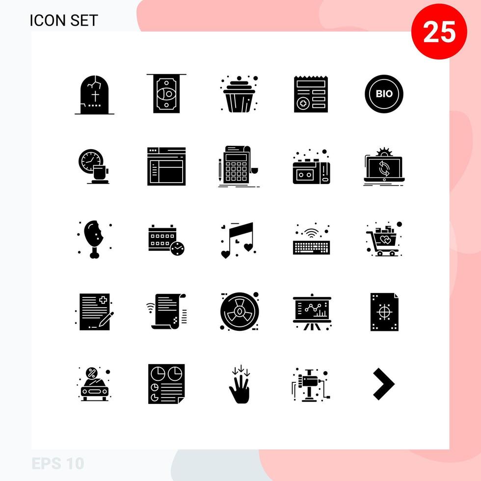 25 Thematic Vector Solid Glyphs and Editable Symbols of ecology medical cupcake ui basic Editable Vector Design Elements