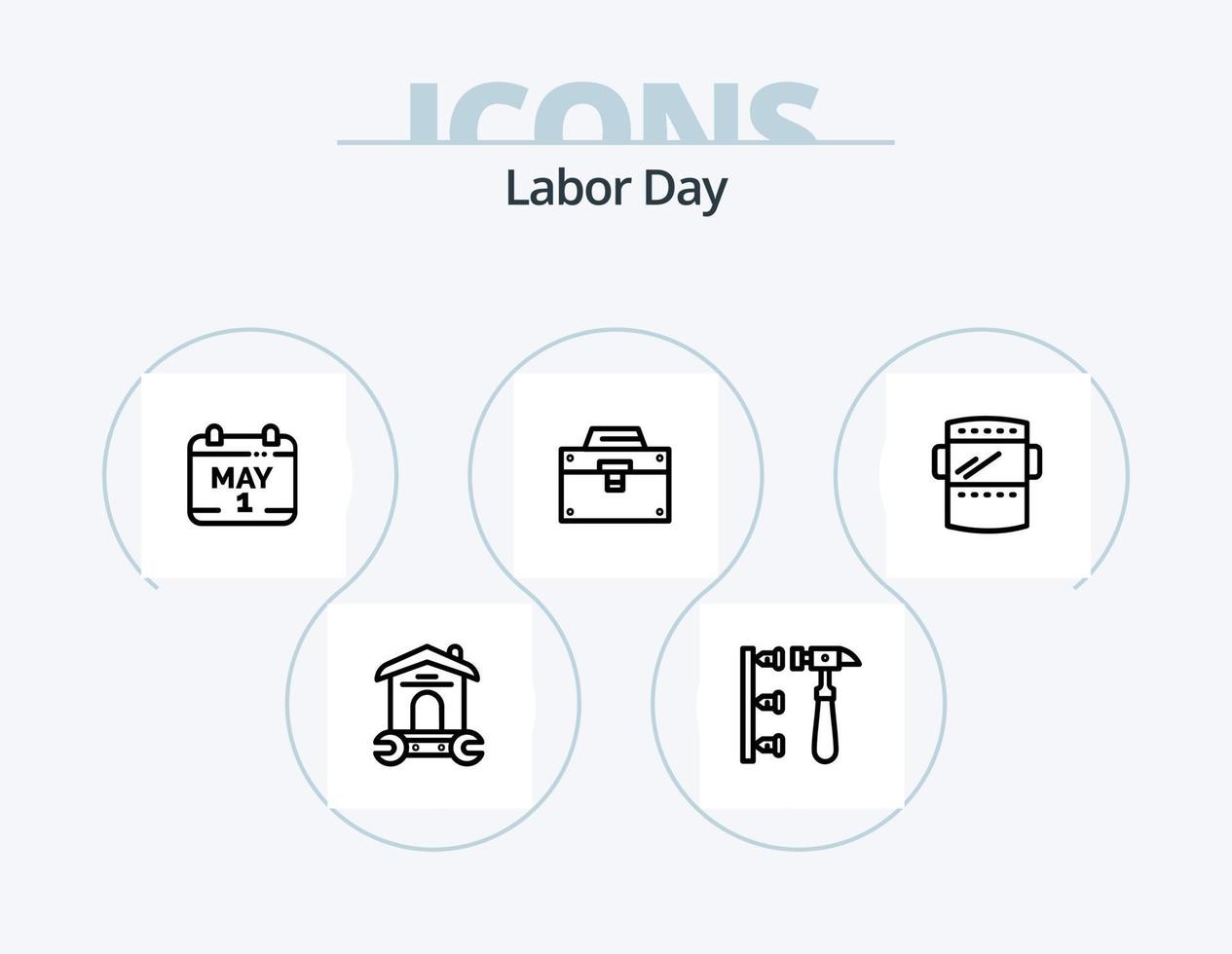 Labor Day Line Icon Pack 5 Icon Design. toolkit. construction. industrial helmet. box. time vector