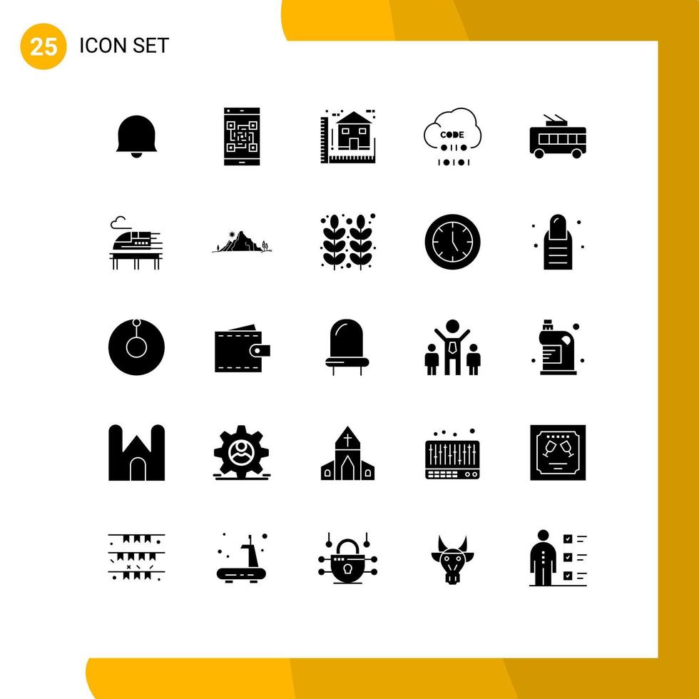 Set of 25 Vector Solid Glyphs on Grid for programming develop blue coding house Editable Vector Design Elements
